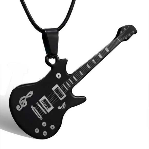 NEW Rocking ELECTRIC GUITAR Pendant & Short Necklace - FENDER BLACK SILVER - Picture 11 of 15